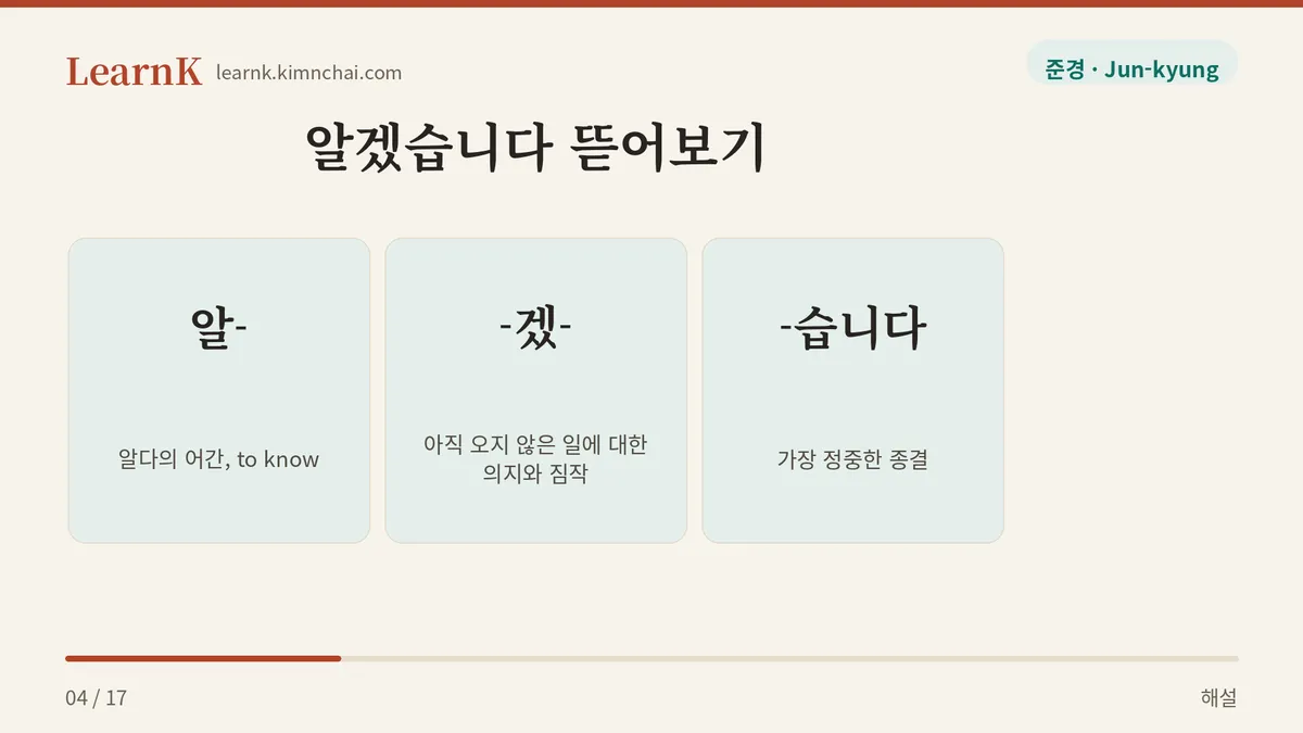 알 + 겠 + 습니다