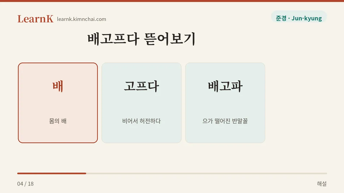 배 + 고프다
