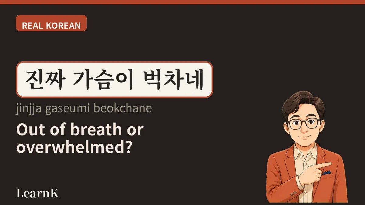 벅차다 (beokchada) — 气喘上来时，心潮涌上来时，韩国人用的是同一个词