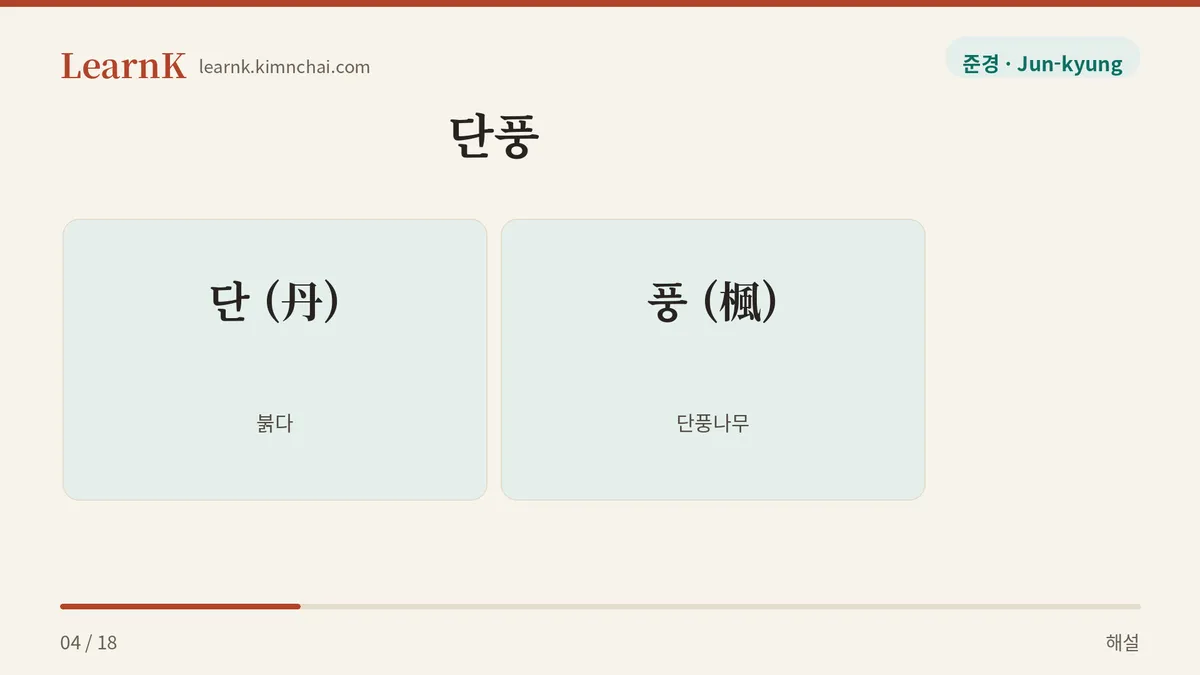 붉을 단 + 단풍나무 풍