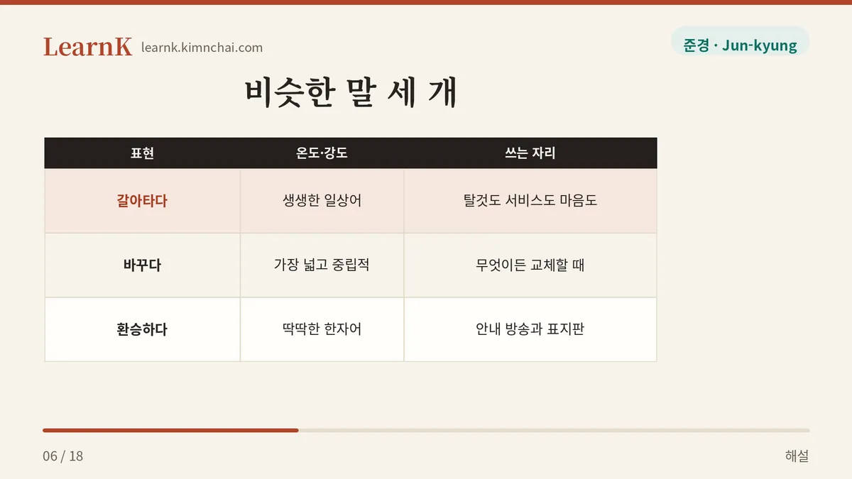 갈아타다 vs 바꾸다 vs 환승하다