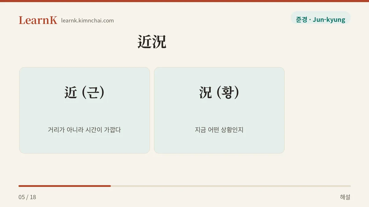 近況 — 가까운 때의 상황