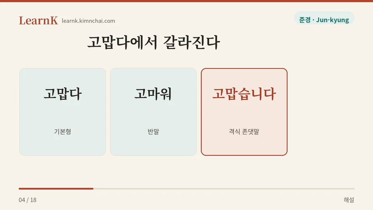 고맙다에서 갈라진다