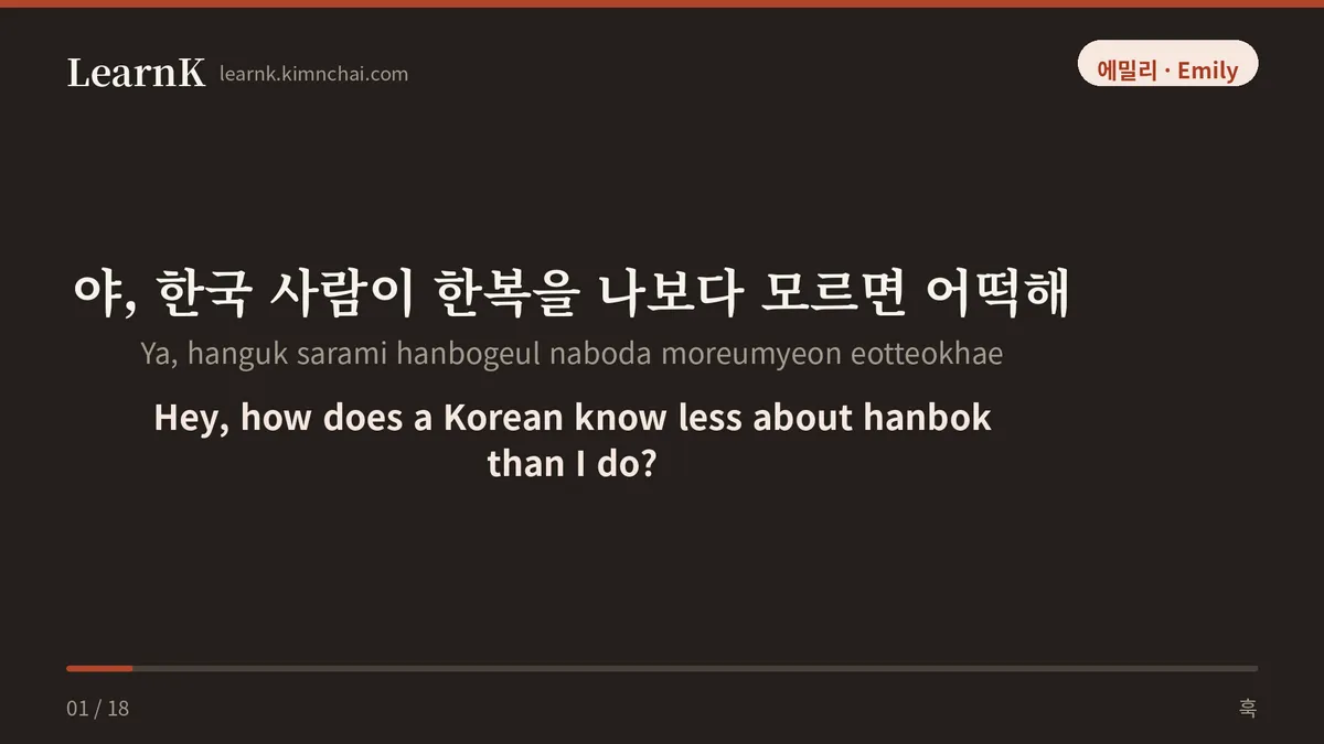 야, 한국 사람이 한복을 나보다 모르면 어떡해