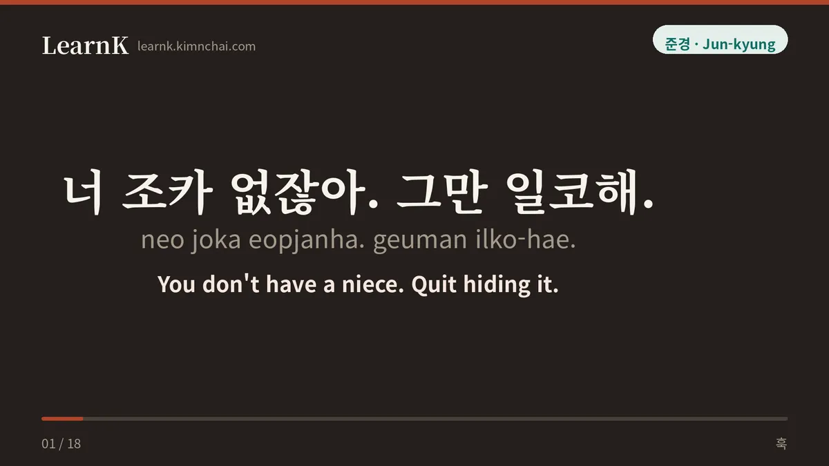 너 조카 없잖아. 그만 일코해.