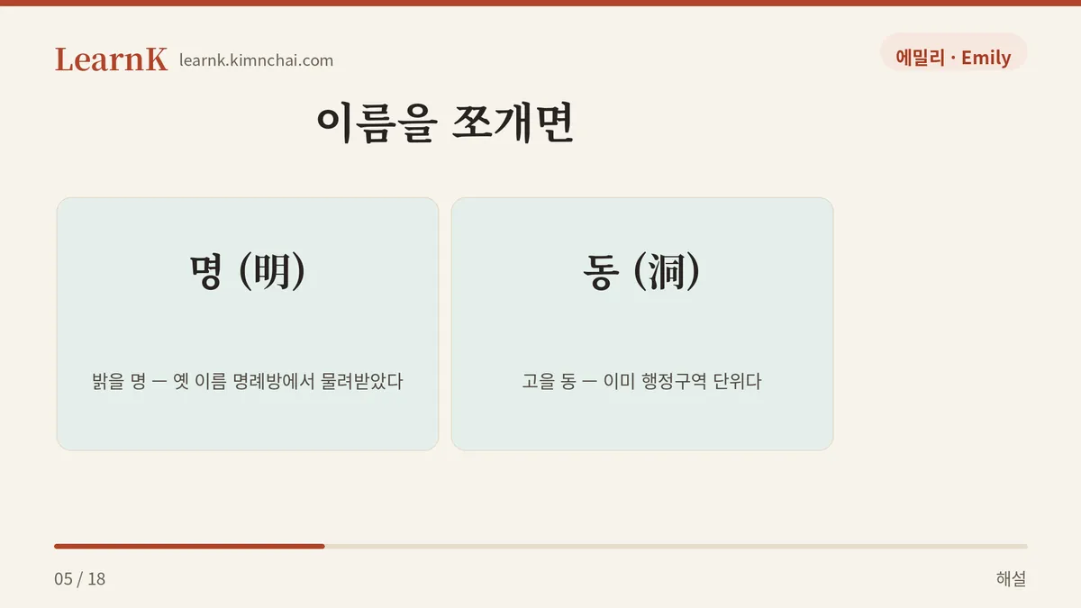 명동 = 明 + 洞