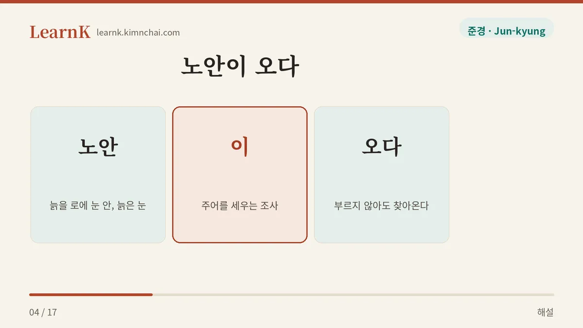 노안 + 이 + 오다