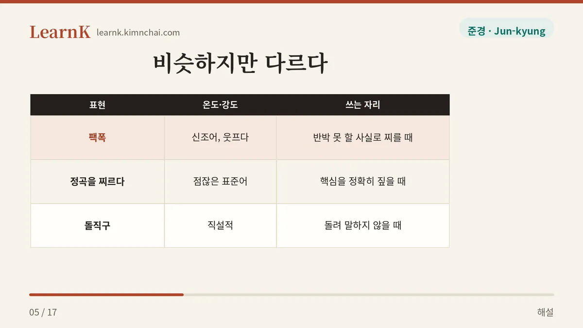 팩폭 · 정곡 · 돌직구