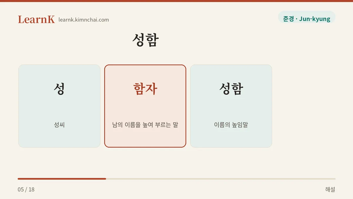성함 = 성 + 함자