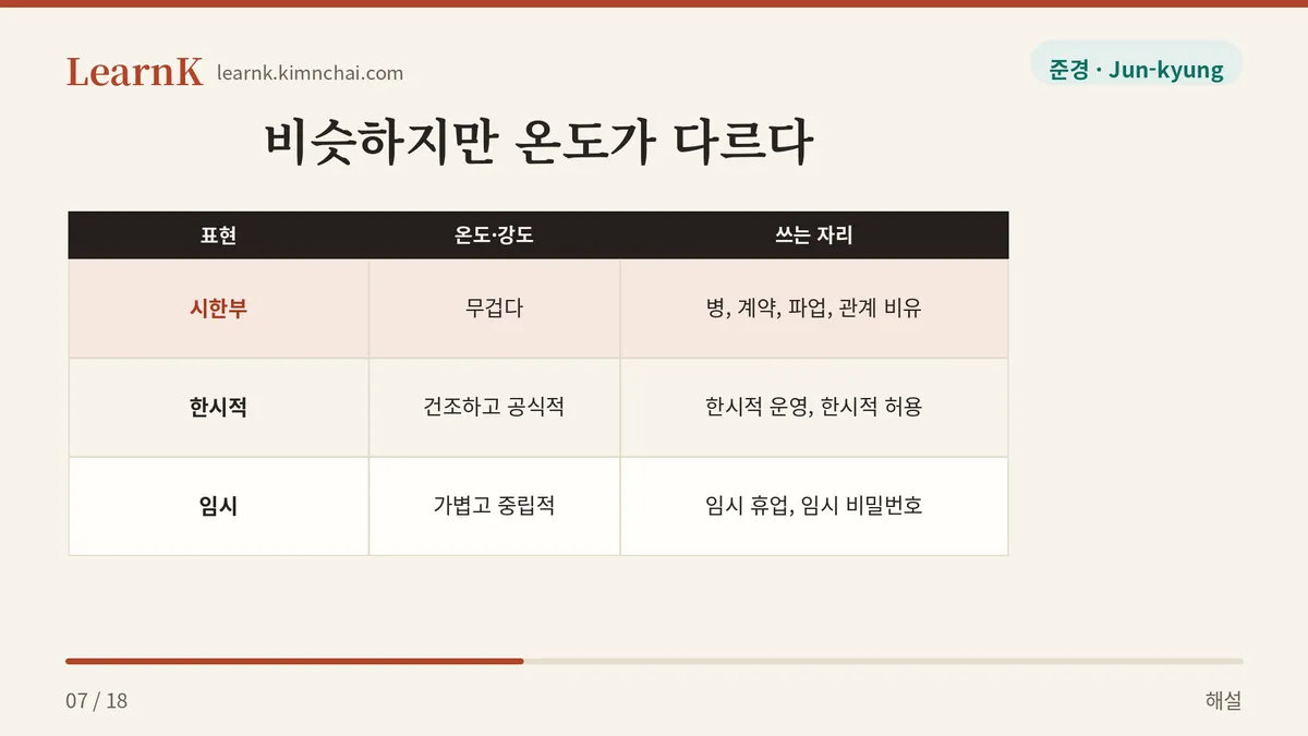 시한부 한시적 임시
