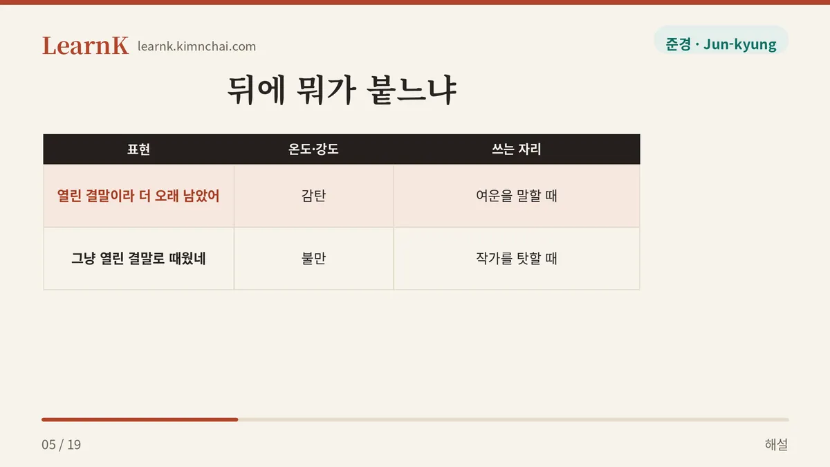 더 오래 남았어 vs 때웠네